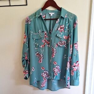 Candie's Dusty Green Floral Blouse Size Medium